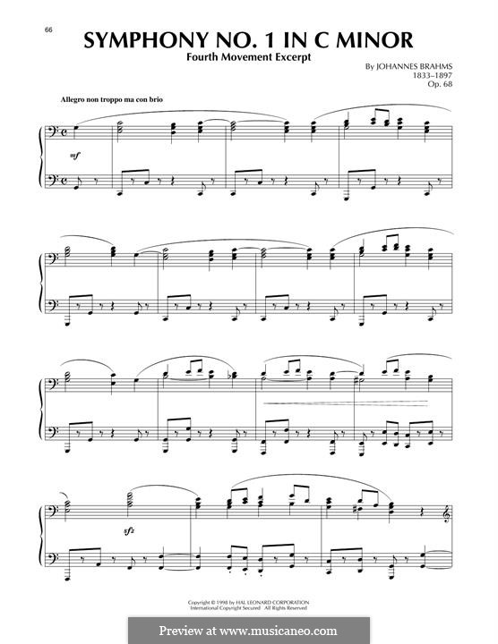 Movement IV: Excerpt. Version for piano by Johannes Brahms