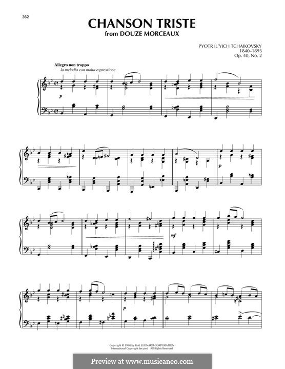 Twelve Pieces , TH 138 Op.40: No.2 Chanson triste by Pyotr Tchaikovsky