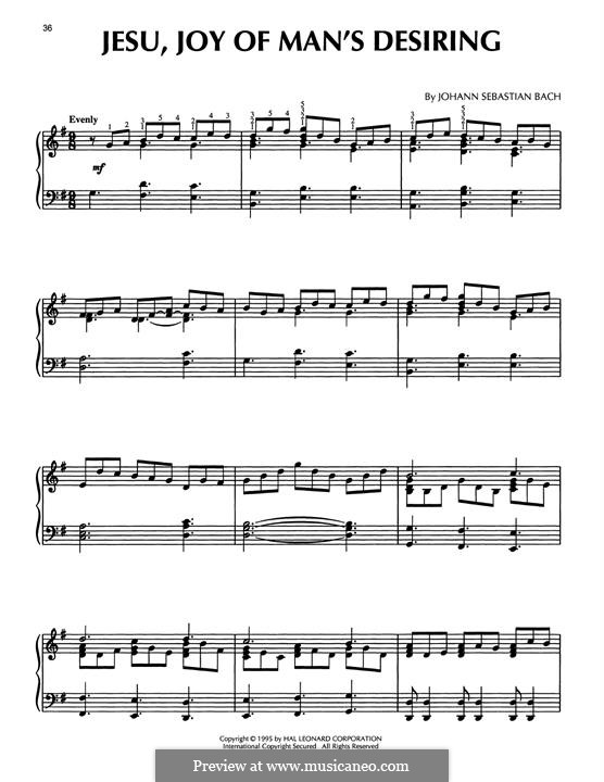 Jesu, Joy of Man's Desiring, for Piano: For a single performer by Johann Sebastian Bach