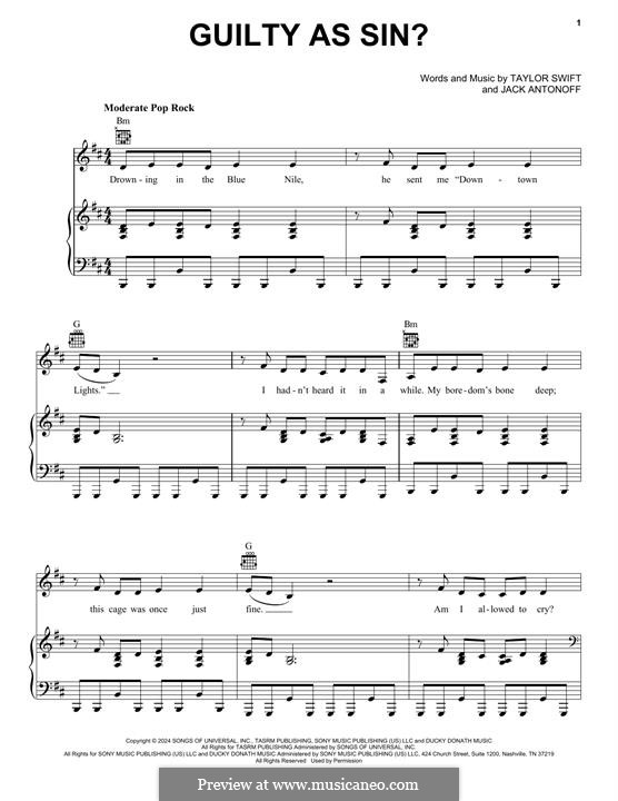 Guilty as Sin? (Taylor Swift): For voice and piano (or guitar) by Jack Antonoff
