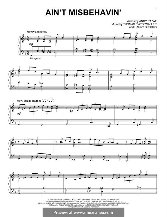 Ain't Misbehavin': For piano by Fats Waller, Harry Brooks