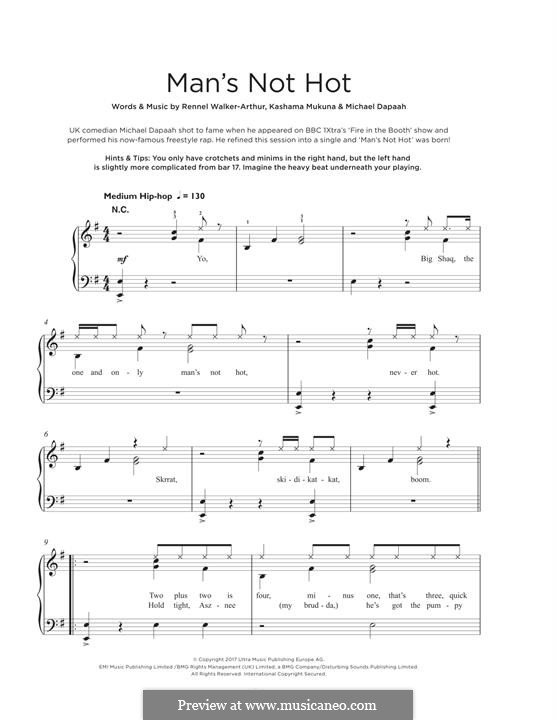 Man's Not Hot (Big Shaq): For piano by Kashama Mukuna, Michael Dapaah, Rennel Walker-Arthur