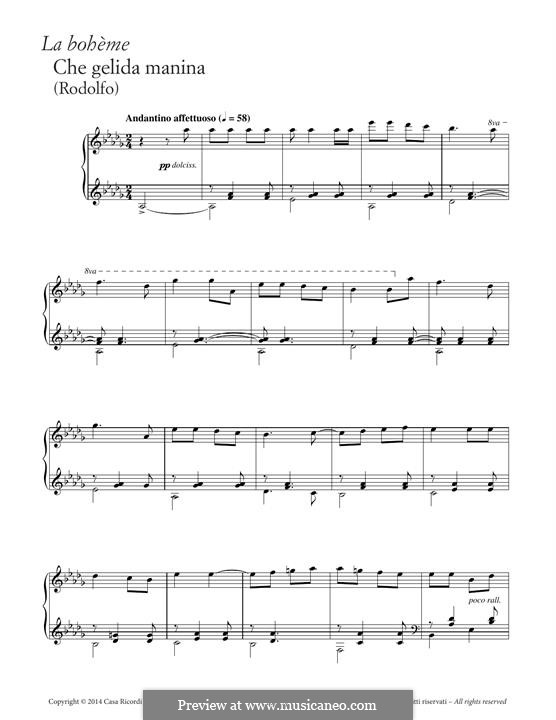 Che gelida manina: For piano by Giacomo Puccini