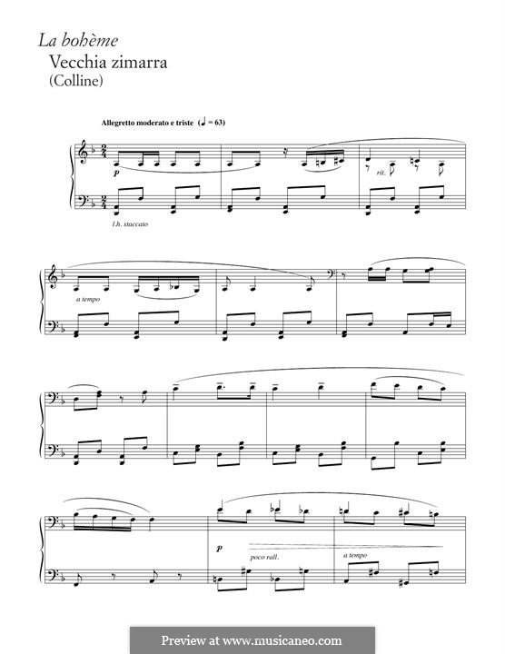 Vecchia zimarra: For piano by Giacomo Puccini