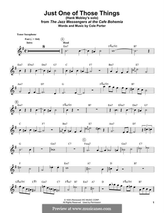 Just One of Those Things: For tenor saxophone (Hank Mobley) by Cole Porter