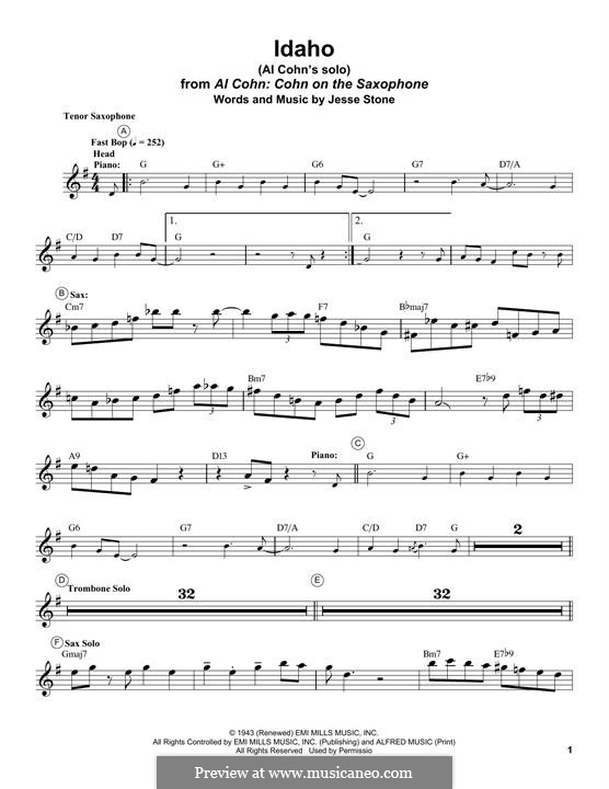 Idaho: For tenor saxophone (Al Cohn) by Jesse Stone