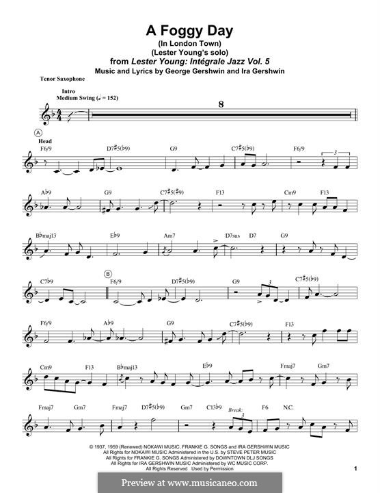 A Foggy Day (In London Town): For tenor saxophone by George Gershwin