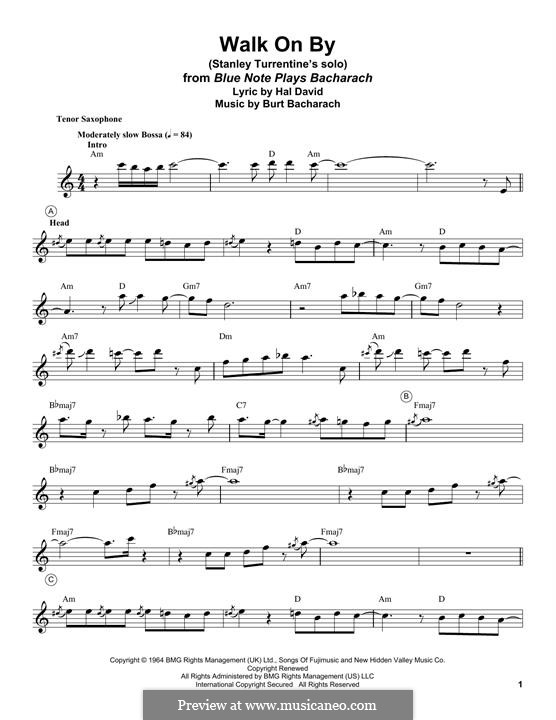 Walk on By: For tenor saxophone by Burt Bacharach