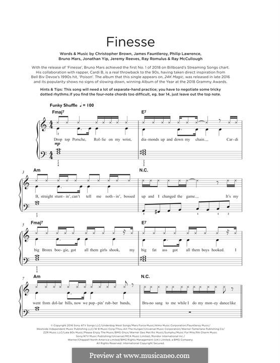 Finesse (feat. Cardi B): For piano by James Fauntleroy II, Jeremy Reeves, Jonathan Yip, Bruno Mars, Philip Lawrence, Ray Romulus, Christopher Brody Brown, Ray Charles McCullough II