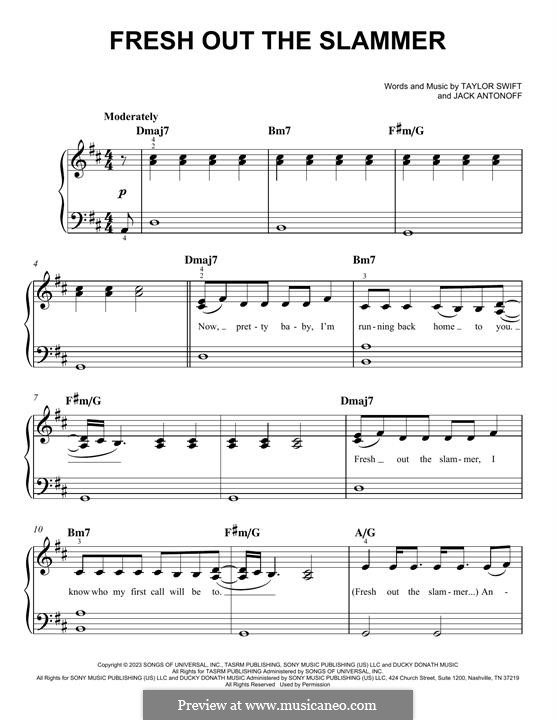 Fresh Out The Slammer (Taylor Swift): For piano by Jack Antonoff