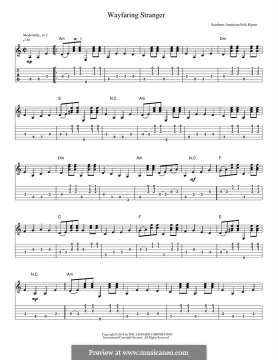 Wayfaring Stranger: For guitar by folklore