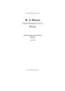 Church Sonata for Two Violins, Organ and Basso Continuo No.8 in A Major, K.225: Version for piano, tbpt13 by Wolfgang Amadeus Mozart