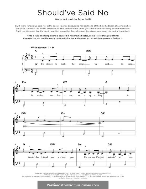 Should've Said No: For piano by Taylor Swift