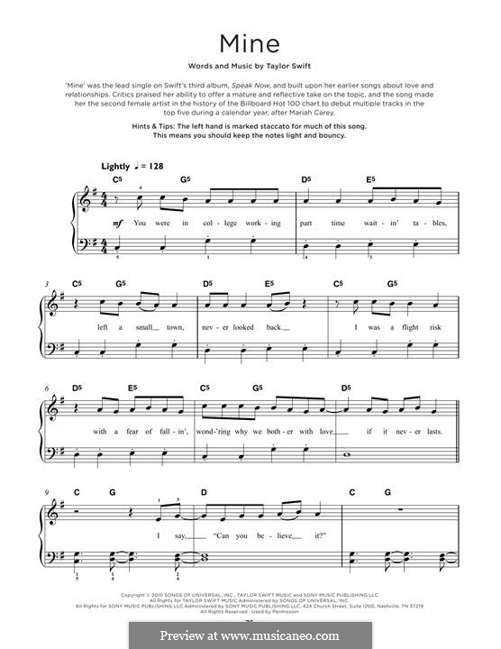 Mine: For piano by Taylor Swift