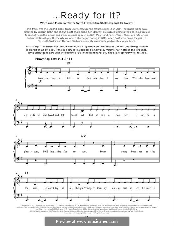 ...Ready for It? (Taylor Swift): For piano by Shellback, Max Martin, Taylor Swift, Ali Payami