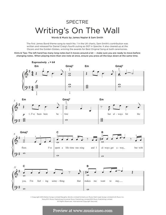Writing's on the Wall (from James Bond: Spectre): For piano by Sam Smith, James Napier