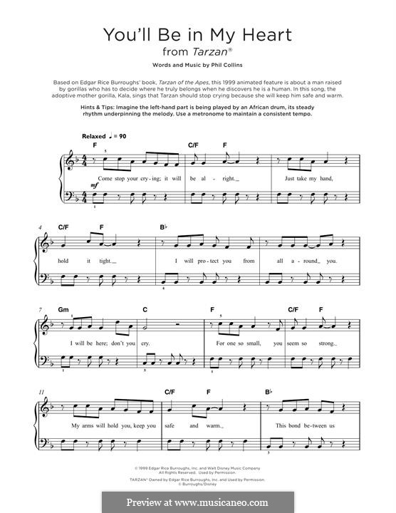 You'll Be in My Heart (from Walt Disney's Tarzan): For piano by Phil Collins