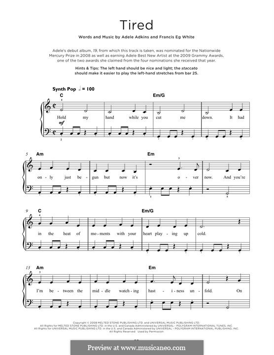 Tired: For piano by Adele, Eg White