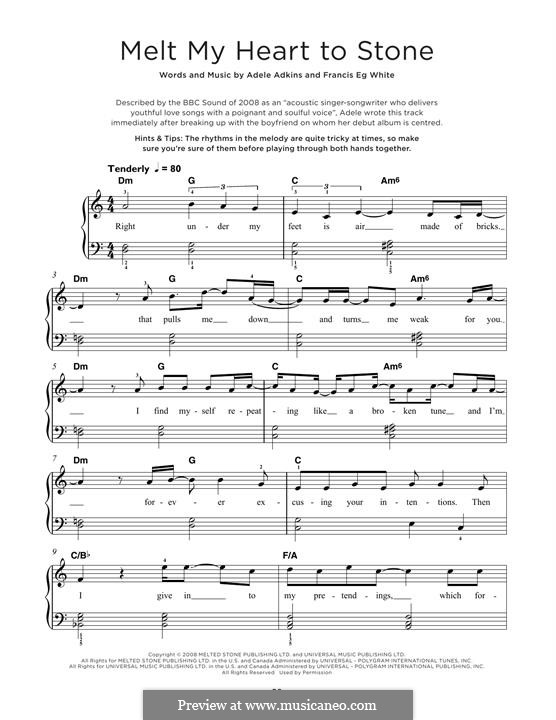 Melt My Heart to Stone: For piano by Adele, Eg White