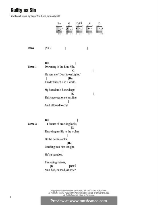 Guilty as Sin? (Taylor Swift): Lyrics and guitar chords by Jack Antonoff