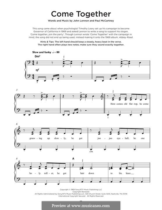 Come Together (The Beatles): For piano by John Lennon, Paul McCartney