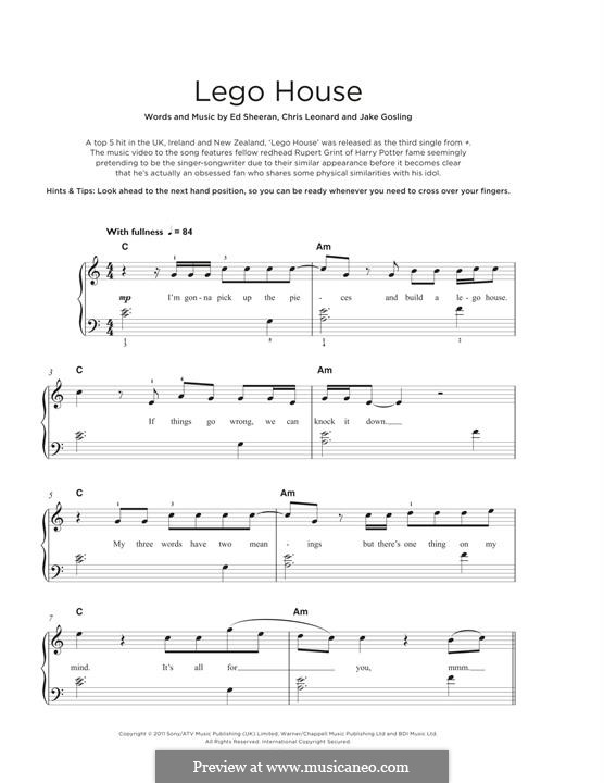 Lego House: For piano by Ed Sheeran, Christopher Leonard, Jake Gosling
