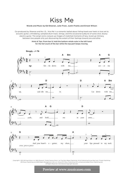Kiss Me: For piano by Ed Sheeran, Julie Frost, Justin Franks