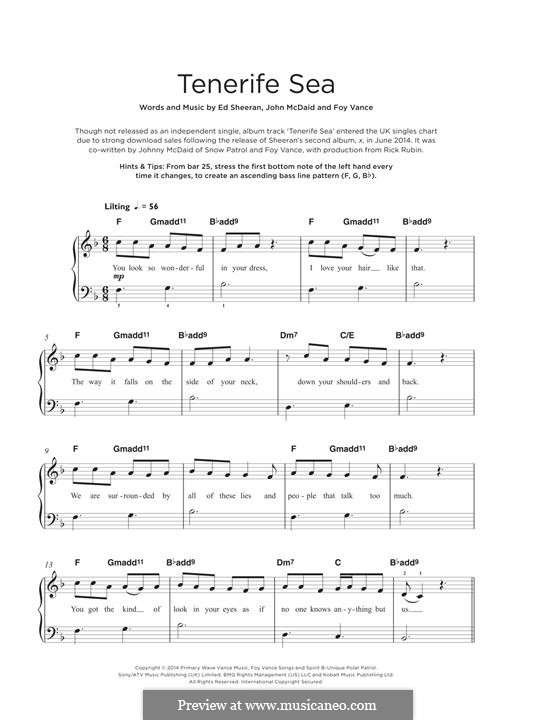 Tenerife Sea: For piano by Ed Sheeran, John McDaid, Foy Vance
