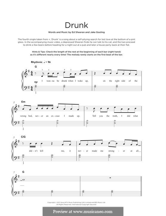 Drunk: For piano by Ed Sheeran, Jake Gosling