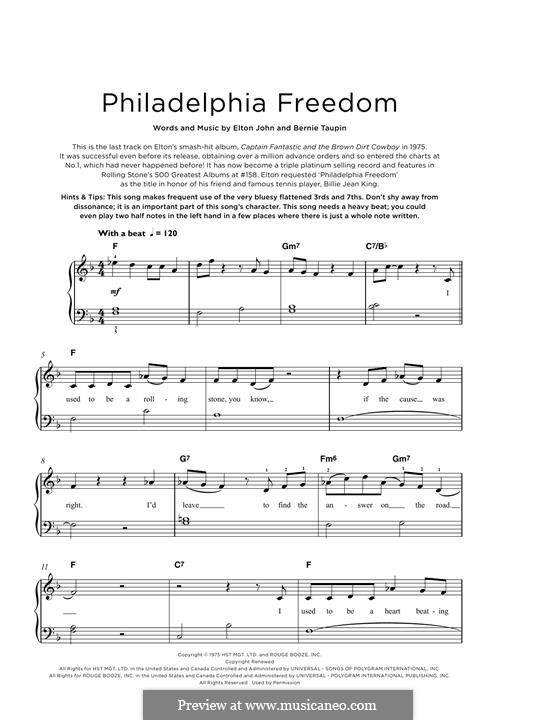 Philadelphia Freedom: For piano by Elton John