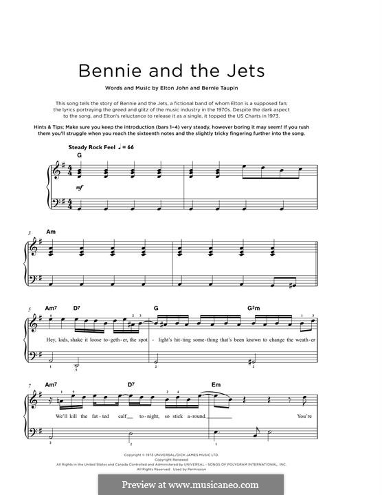 Bennie and the Jets: For piano by Elton John