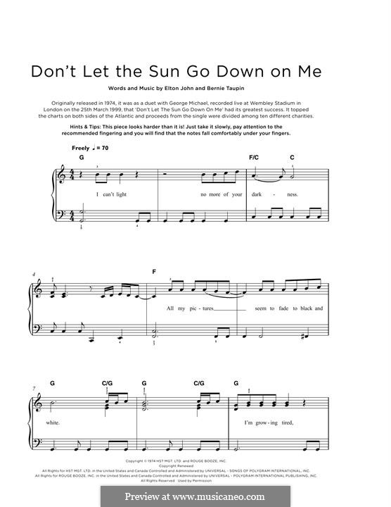 Don't Let the Sun Go Down on Me: For piano by Elton John