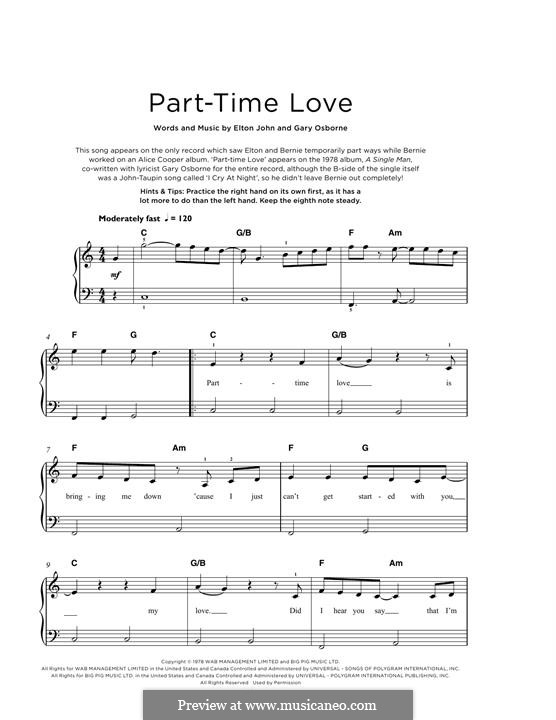 Part-Time Love: For piano by Elton John, Gary Osborne