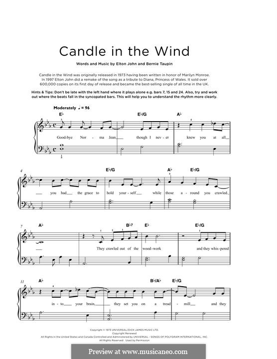 Candle in the Wind: For piano by Elton John