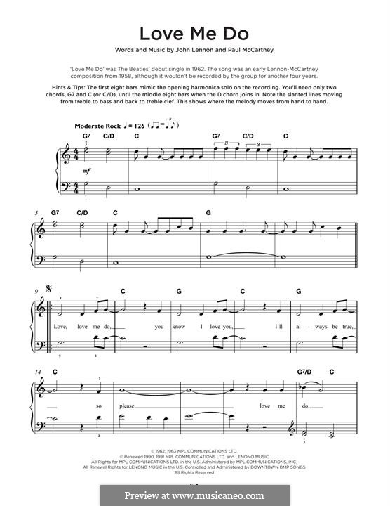 Love Me Do (The Beatles): For piano by John Lennon, Paul McCartney