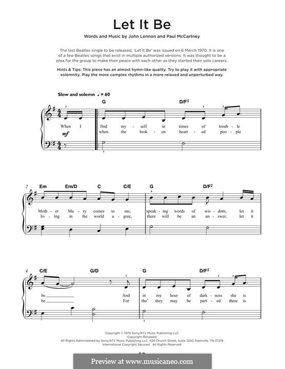 Piano version: For a single performer by John Lennon, Paul McCartney