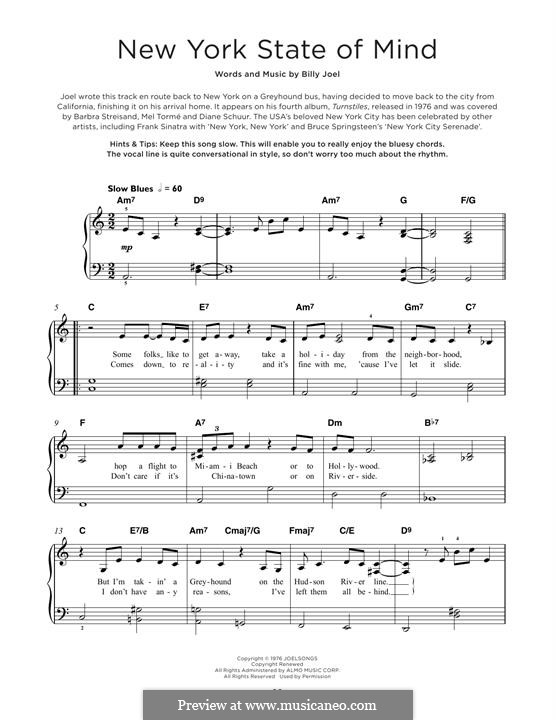 New York State of Mind: For piano by Billy Joel