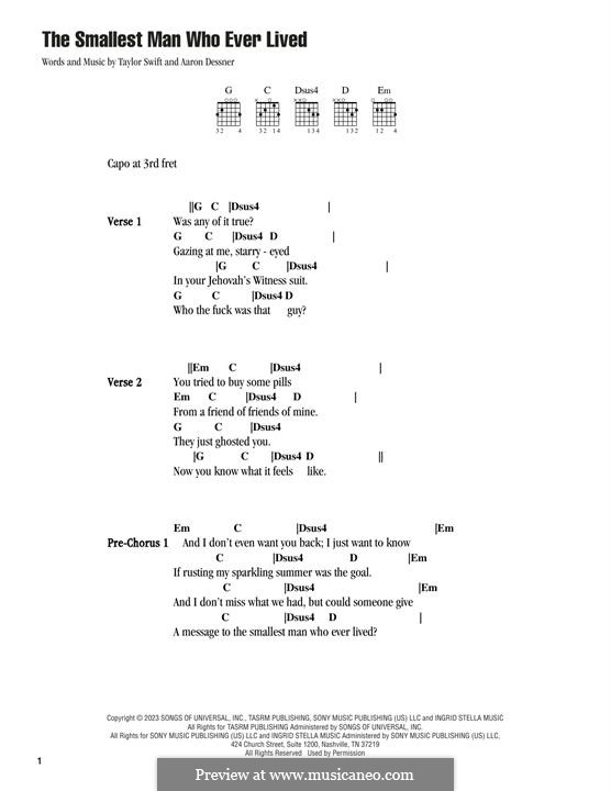 The Smallest Man Who Ever Lived (Taylor Swift) by A. Dessner on MusicaNeo
