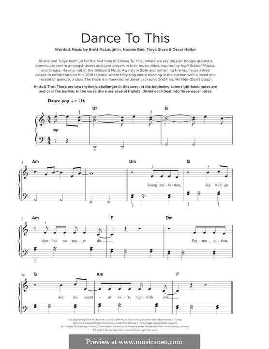 Dance To This (feat. Ariana Grande): For piano by Oscar Holter, Noonie Bao, Brett McLaughlin, Troye Sivan
