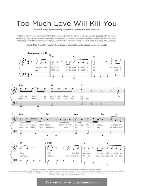 cigarettes will kill you chords Too Much Love Will Kill You by B. May, E. Lamers, F. Musker on MusicaNeo