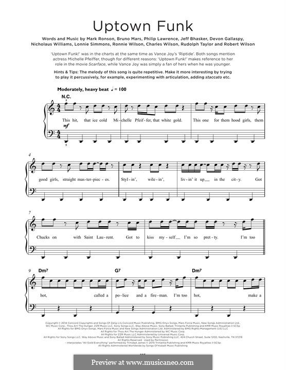 Instrumental version: For piano by Jeff Bhasker, Bruno Mars, Philip Lawrence, Devon Gallaspy, Nicholaus Williams