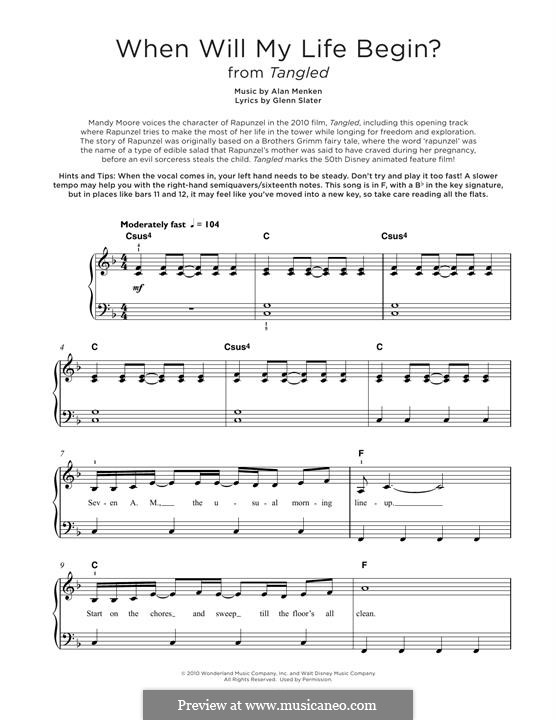When Will My Life Begin? (from Disney's Tangled): For piano by Alan Menken