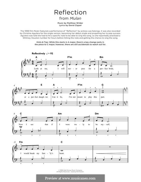Reflection (from Disney's Mulan): For piano by Matthew Wilder