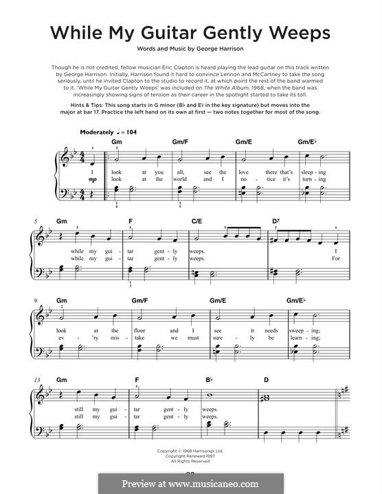 While My Guitar Gently Weeps (The Beatles): For piano by George Harrison