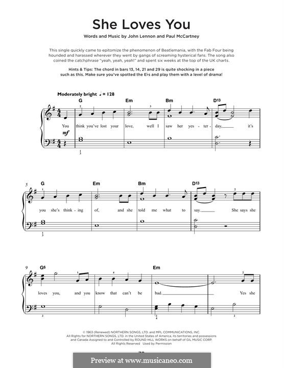 She Loves You (The Beatles): For piano by John Lennon, Paul McCartney