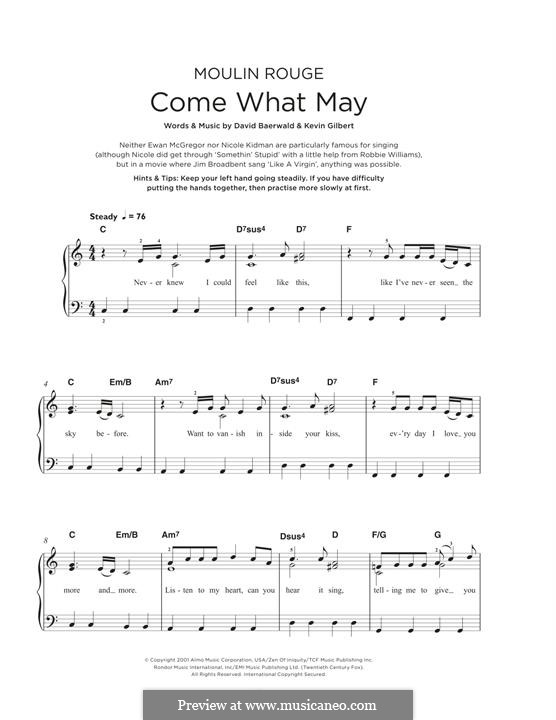 Come What May (from Moulin Rouge): For piano by David Baerwald