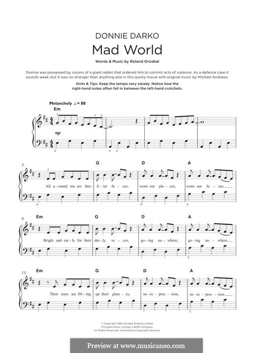 Mad World (Gary Jules & Michael Andrews): For piano by Roland Orzabal
