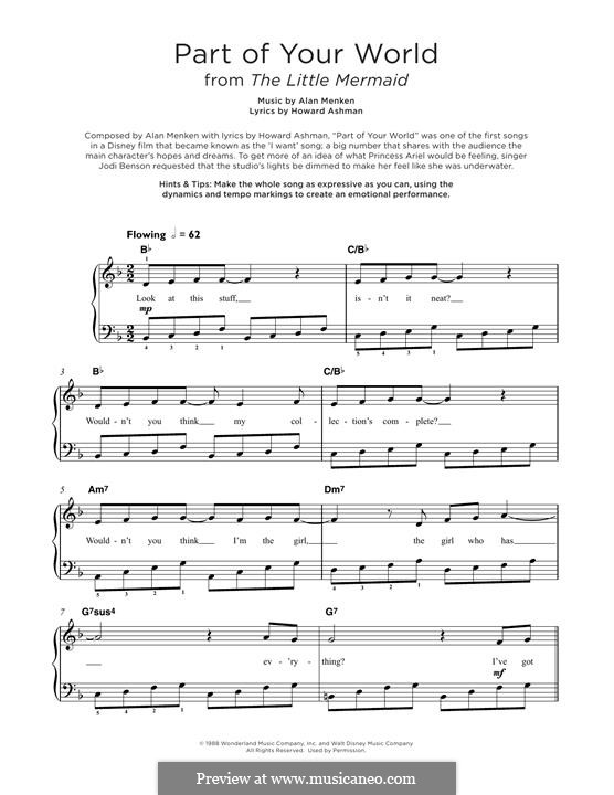 Part of Your World (from The Little Mermaid): For piano by Alan Menken