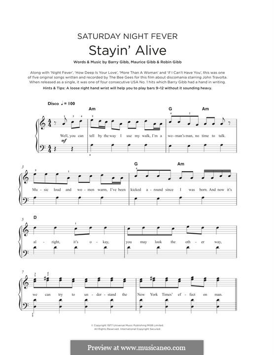 Stayin' Alive (The Bee Gees): For piano by Barry Gibb, Maurice Gibb, Robin Gibb