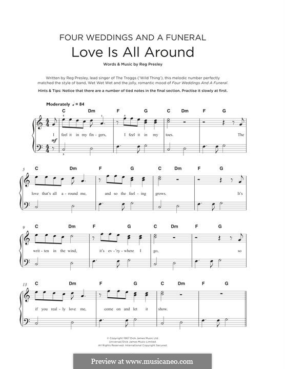 Love Is All Around (Wet Wet Wet): For piano by Reg Presley